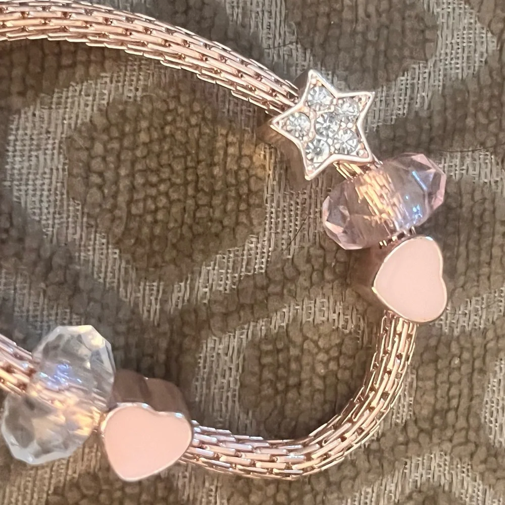 (kids) 🎉Rose Gold Cat Heart Star Crystal Charm Bracelet & Cat Ring